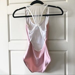 Alex Yumiko Dusty Rose White Mesh Leotard